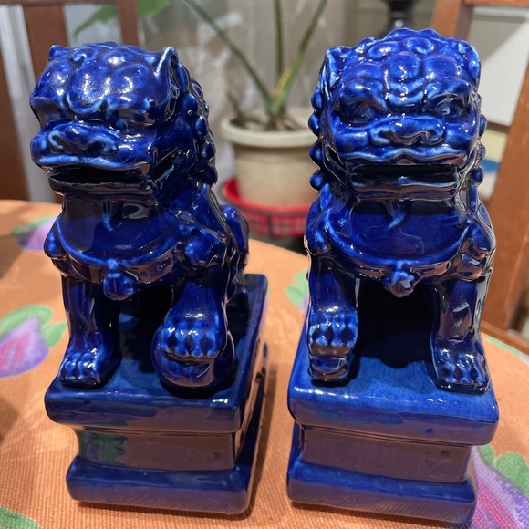 Ceramic Blue Foo Dog Statues - Picture 5 of 5